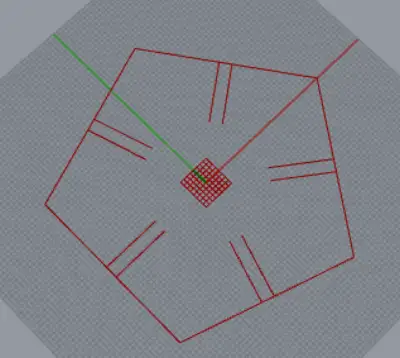 Pentagon with offset lines showing rectangle sides but open widths