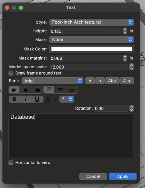 Text dialog with Database label