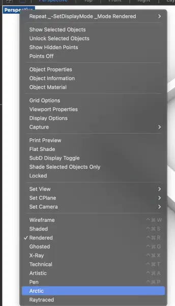 Display mode menu selecting Arctic