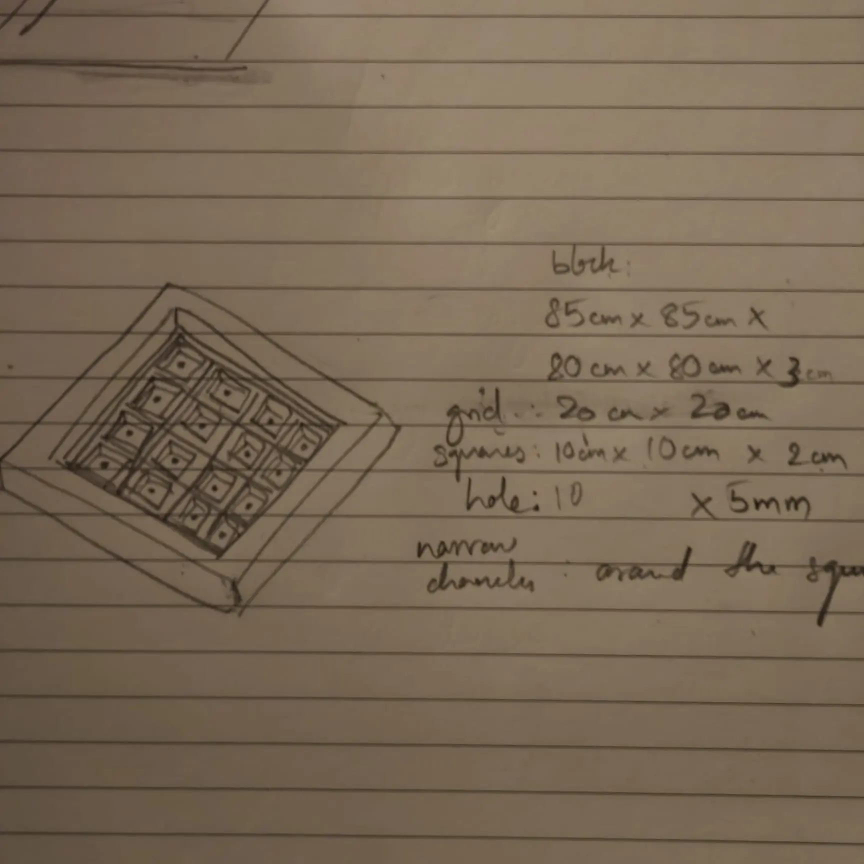 Hand sketch of table dimensions