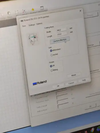 Get from machine button to sync dimensions