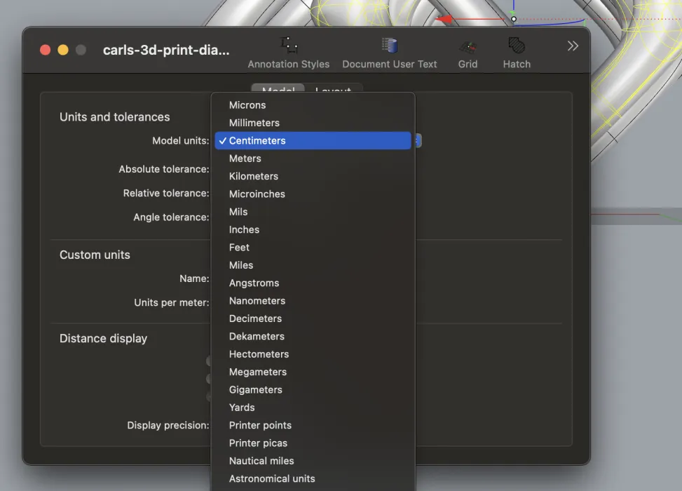 At this point, I had to go to and update the units on the document from inches to cm