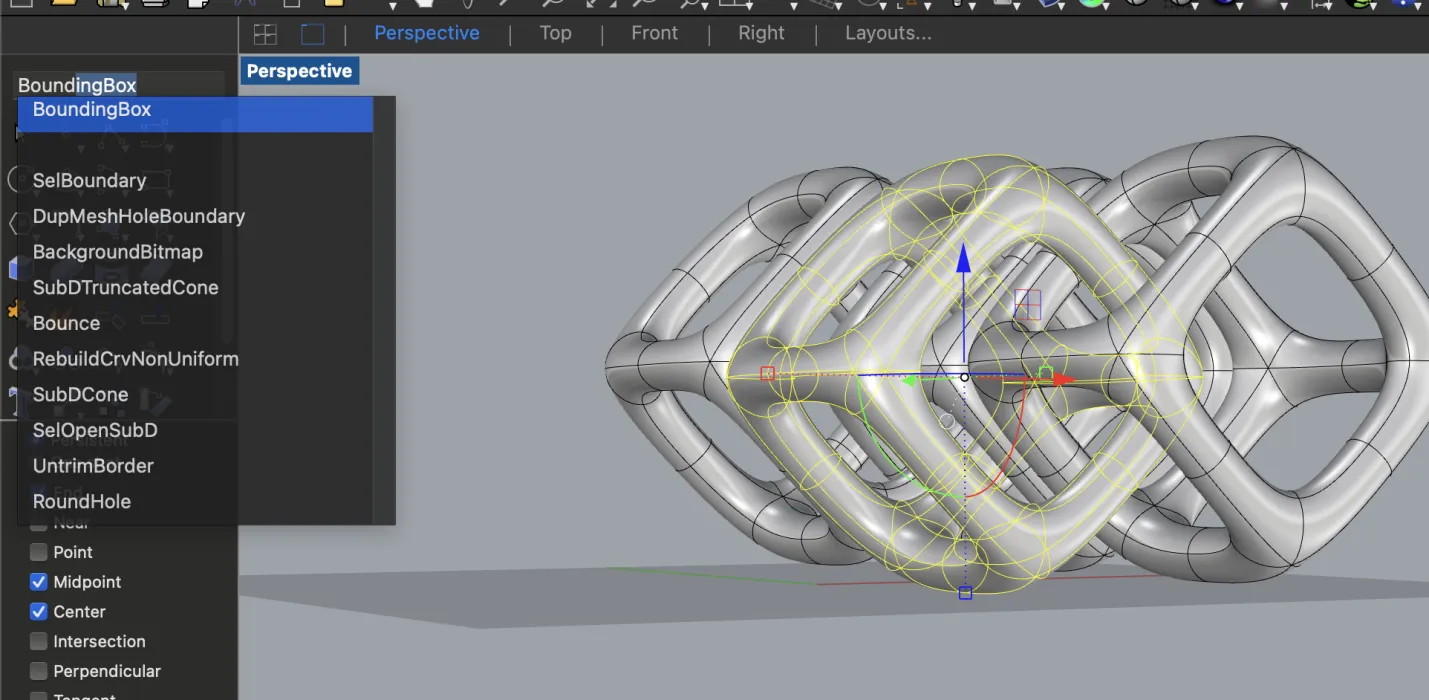 Then I noticed that some cubes were not touching the base plane so I select each cube and use the BoundingBox command to see how much I need to shift it
