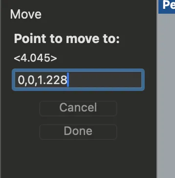 I shift it 1.228 along the Z axis by typing 0,0,1.228