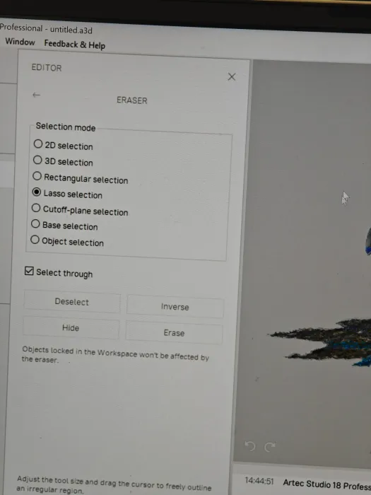 We tried the lasso selection tool to cut off the extra bits