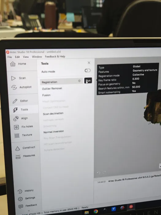 Running registration in the tool section for post processing