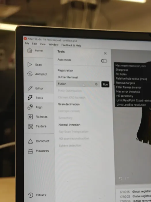 Running the Fusion tool to convert the point cloud into a mesh