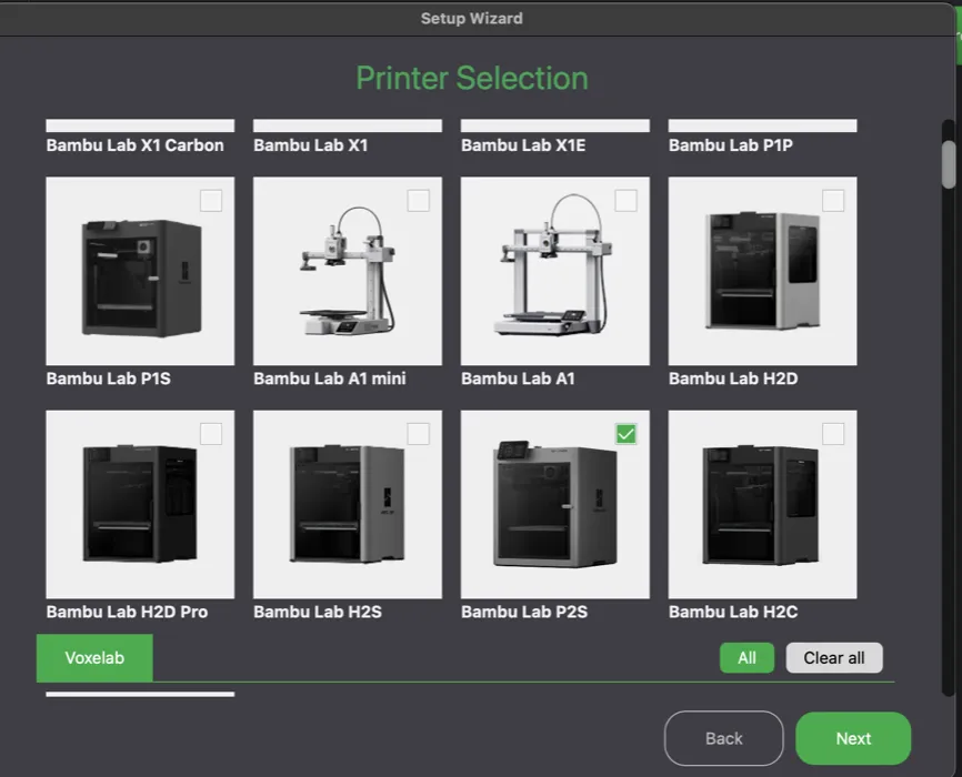 I then had to select the printer, so I chose the Bamboo P2S