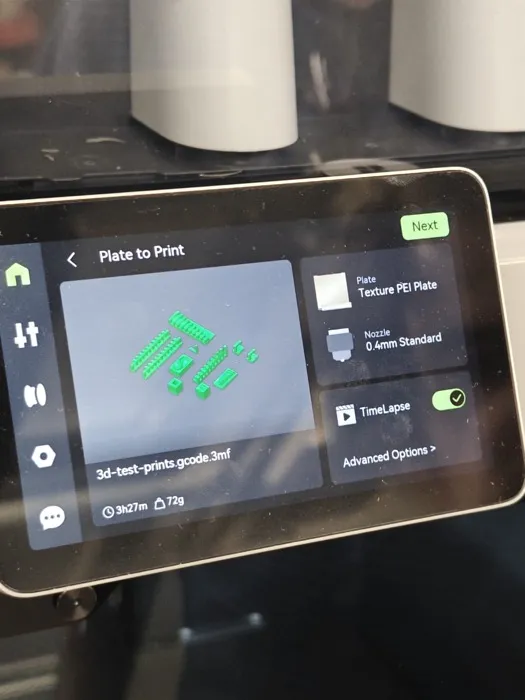 The display once again shows me the time and material used and also gives you an option to record a time lapse video