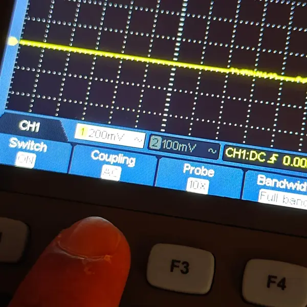 CH1 settings showing AC coupling with 10X probe and full bandwidth