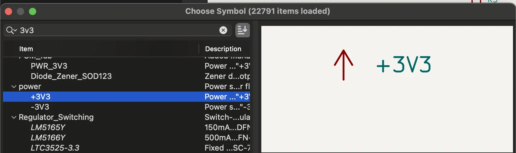 +3V3 power symbol from the symbol chooser