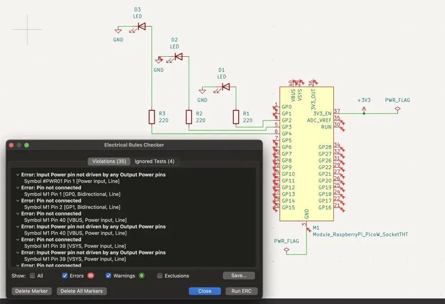 first ERC run showing 35 violations