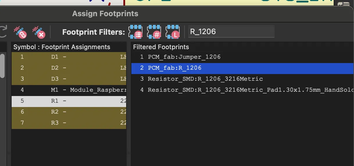 filtering for R_1206 footprint