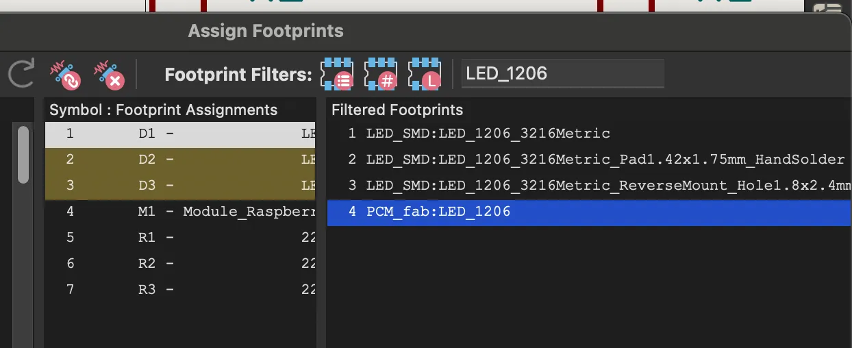 filtering for LED_1206 footprint