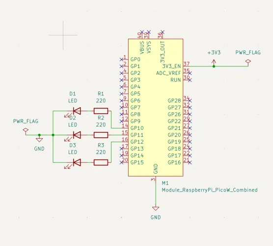 Schematic with PWR_FLAG repositioned to left side near GND connections for cleaner layout