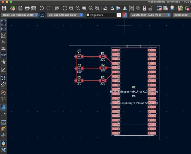PCB Editor showing both the old THT Pico footprint and new Combined footprint with ratsnest lines