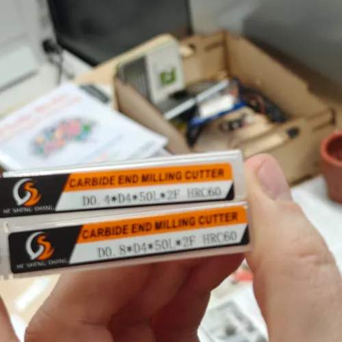 Two carbide end mill cutter packages - 0.4mm and 0.8mm diameter, 2-flute HRC60