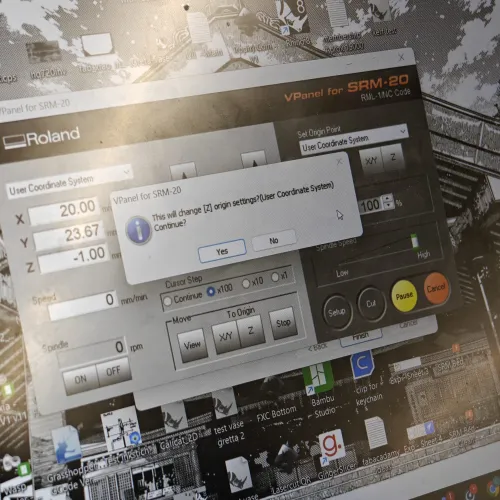 VPanel dialog asking to confirm changing Z origin settings in User Coordinate System