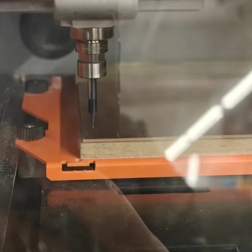 Close-up of the end mill bit through the SRM-20 cover