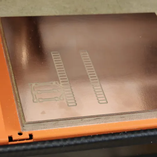 Board after second pass and cleaning - traces cleanly cut on both sides