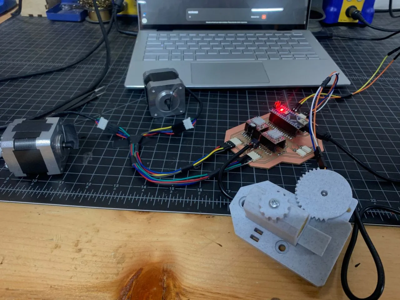 Hero shot — full electronics setup on the bench