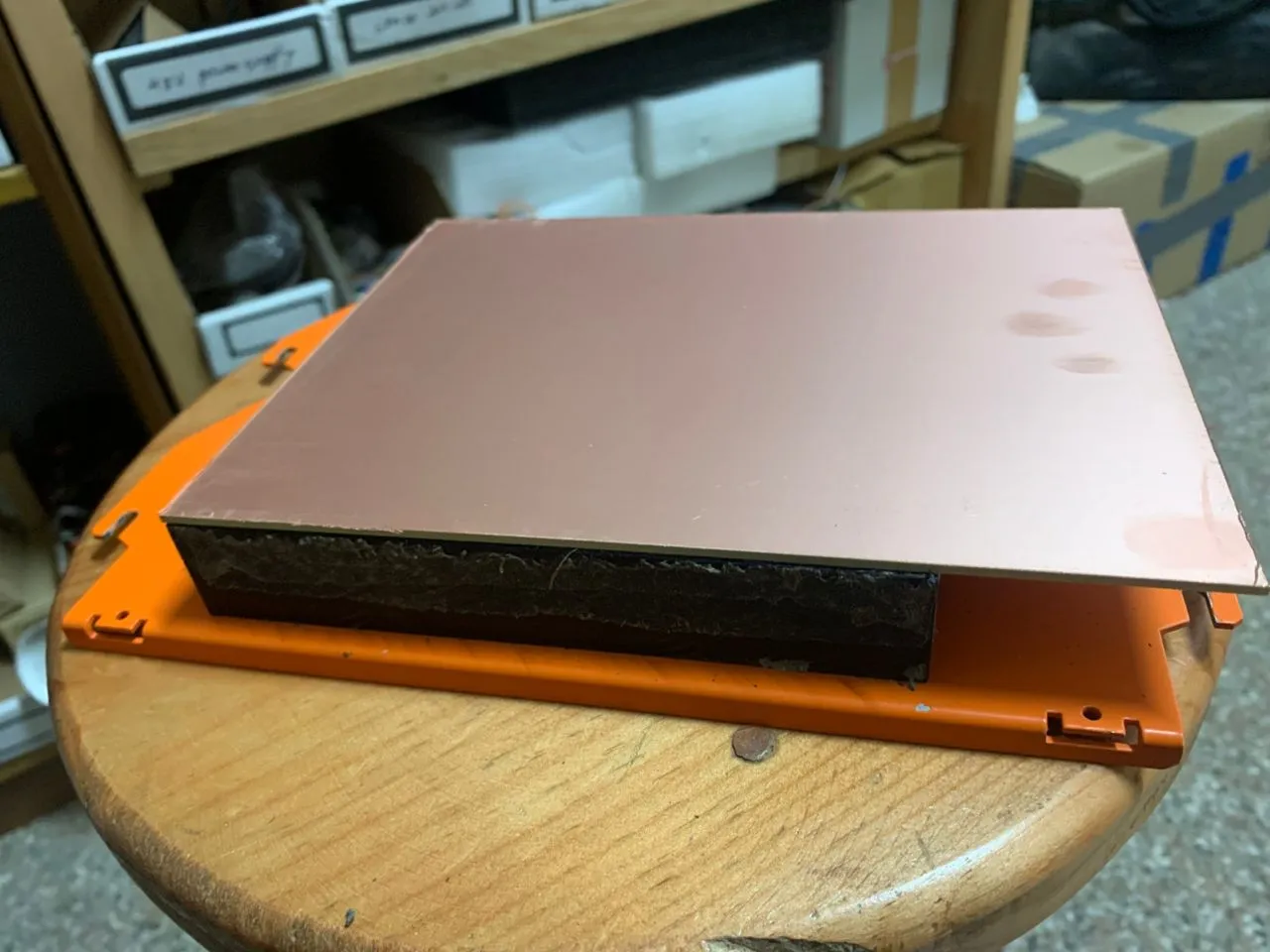 Copper plate stuck to the sacrificial board