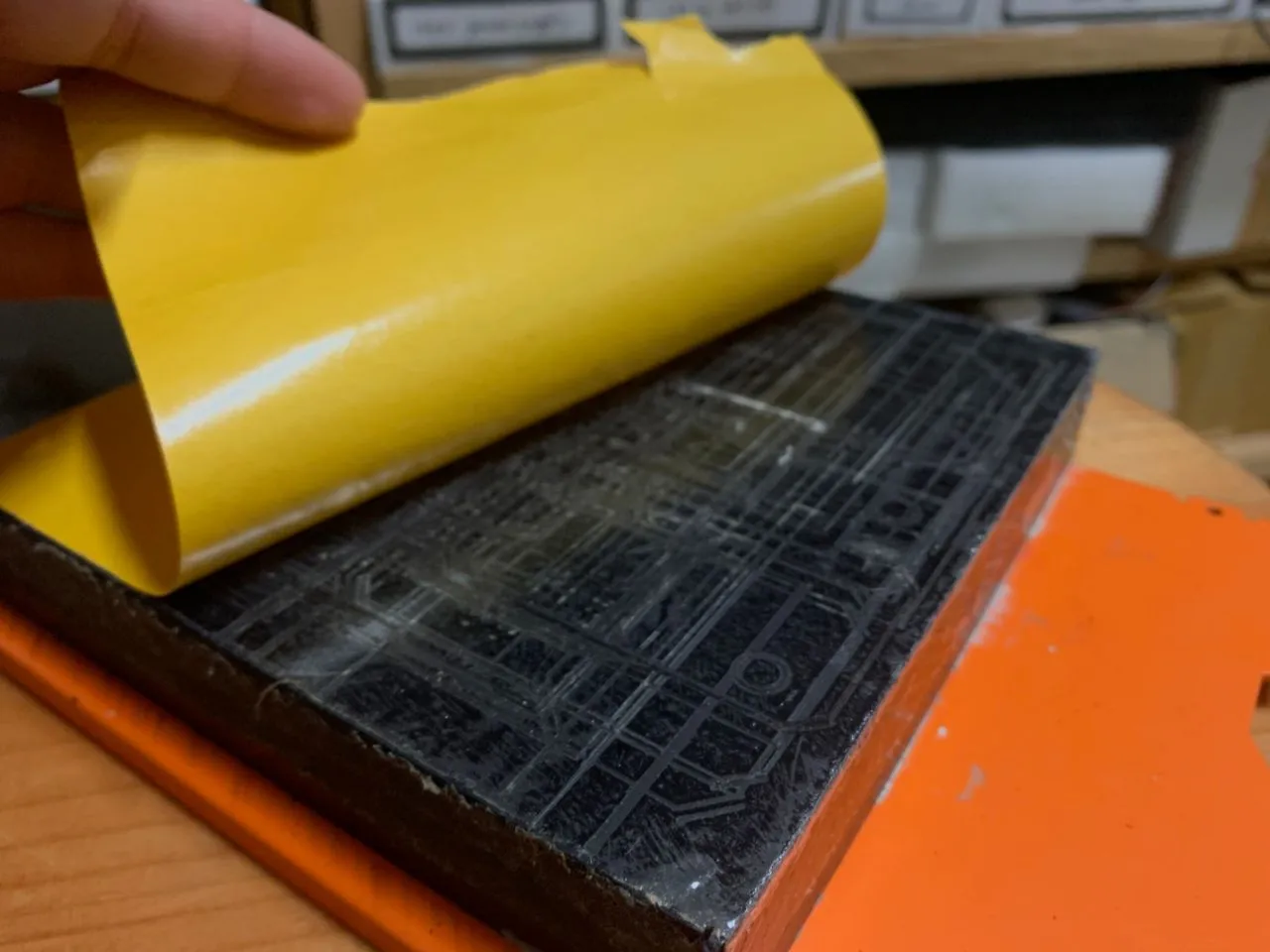 Double sided adhesive tape on the copper plate