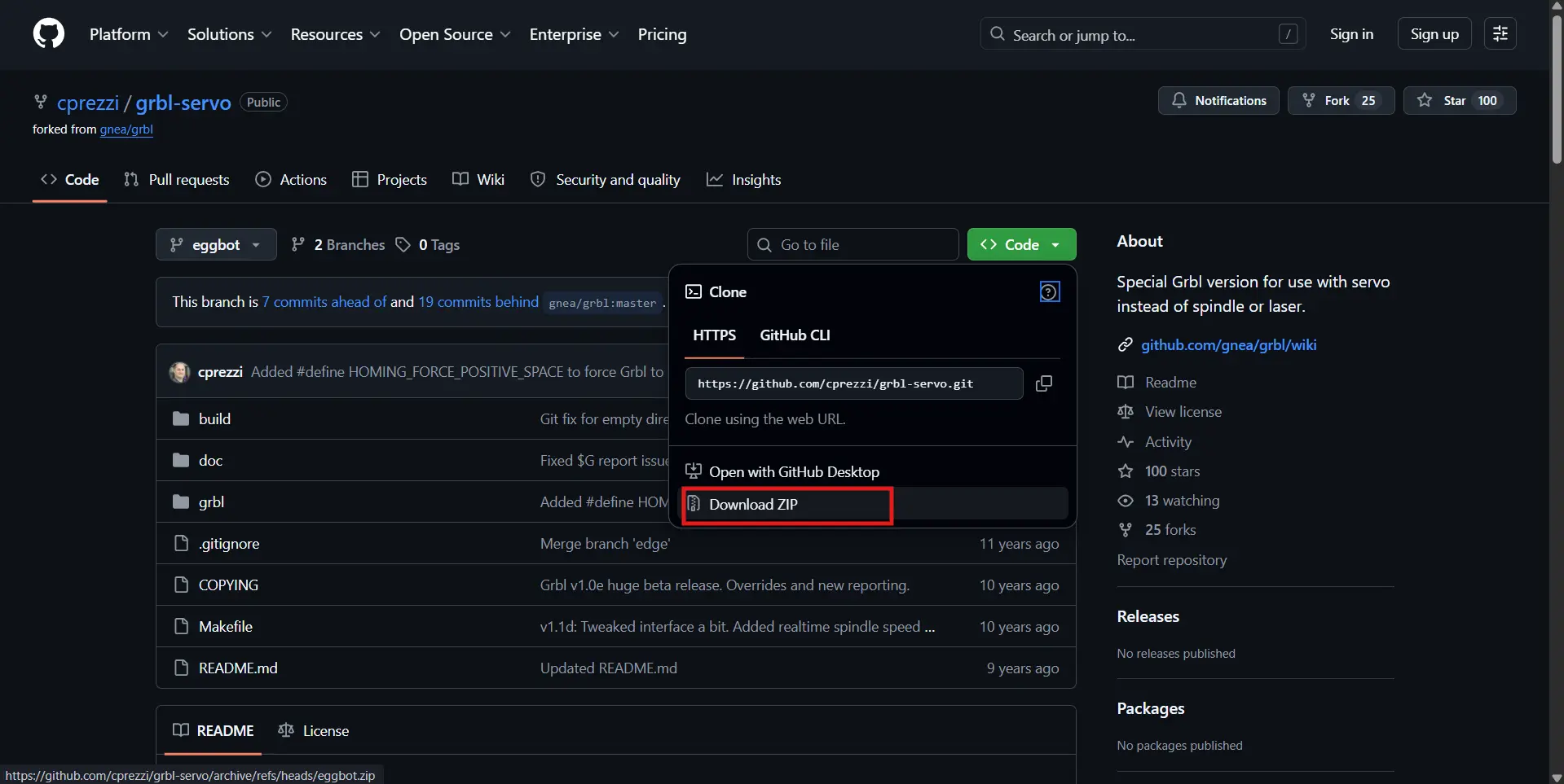 Downloading grbl-servo ZIP from GitHub