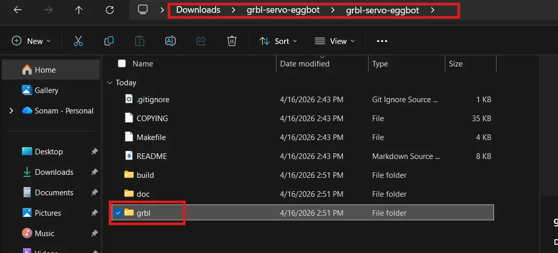 Copying the grbl folder into Arduino libraries