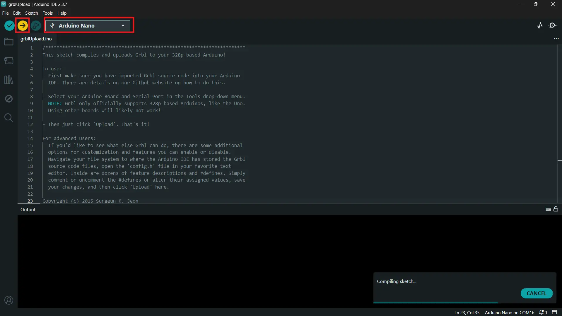 GRBL upload complete
