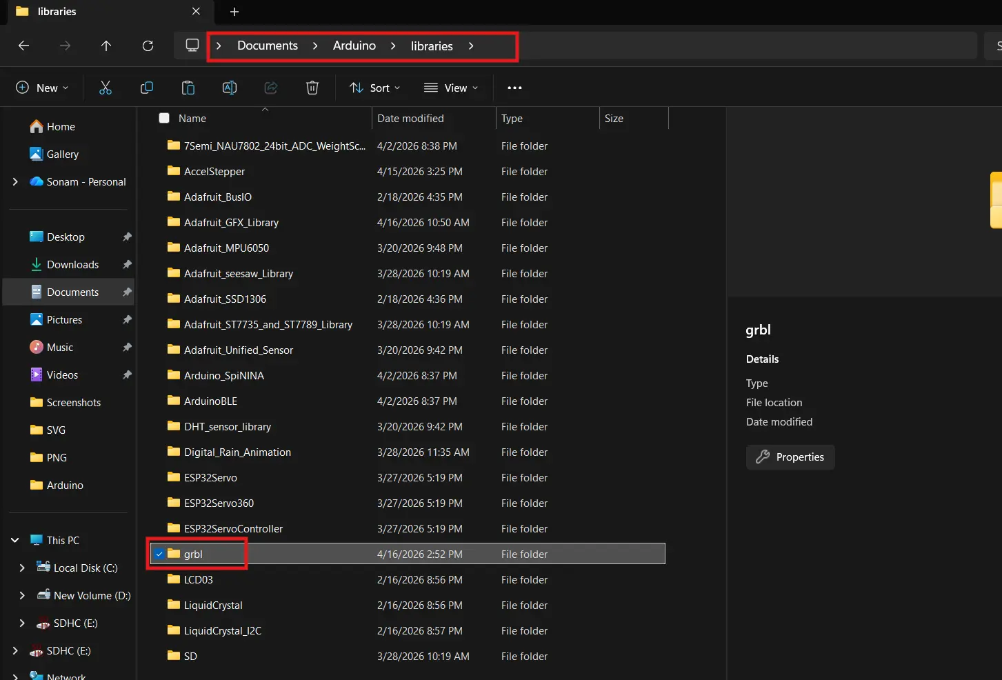 grbl library installed in Arduino IDE