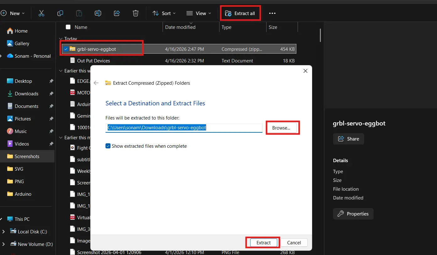 Extracting the grbl-servo ZIP