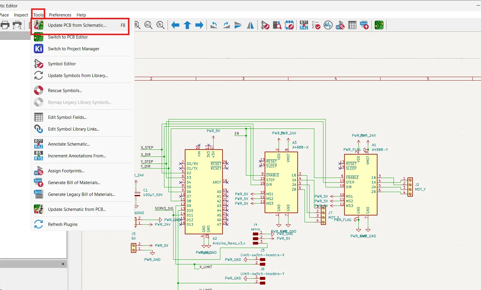 Updating PCB from schematic — step 1