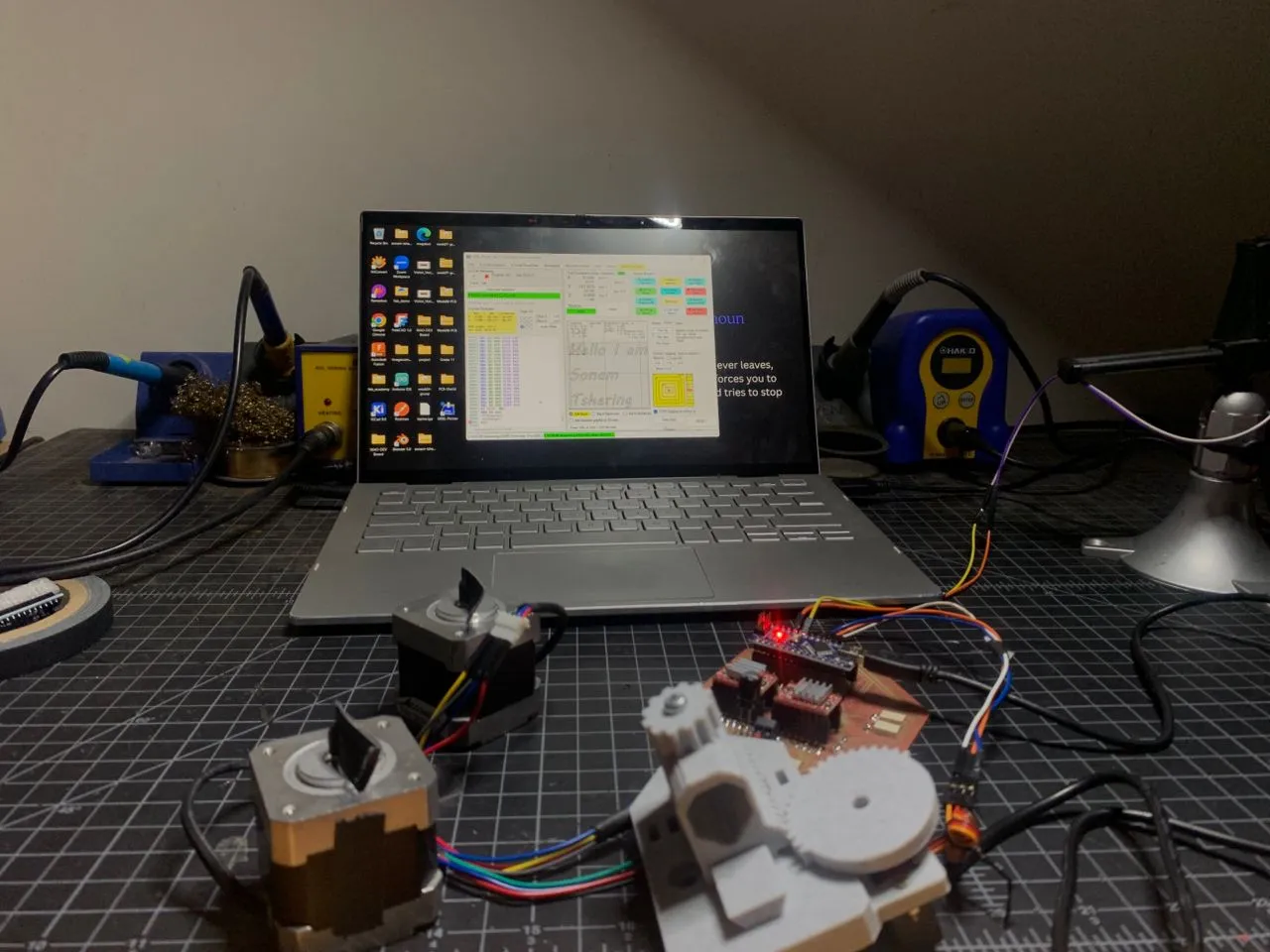 Text G-code test — all components running together through GRBL-Plotter