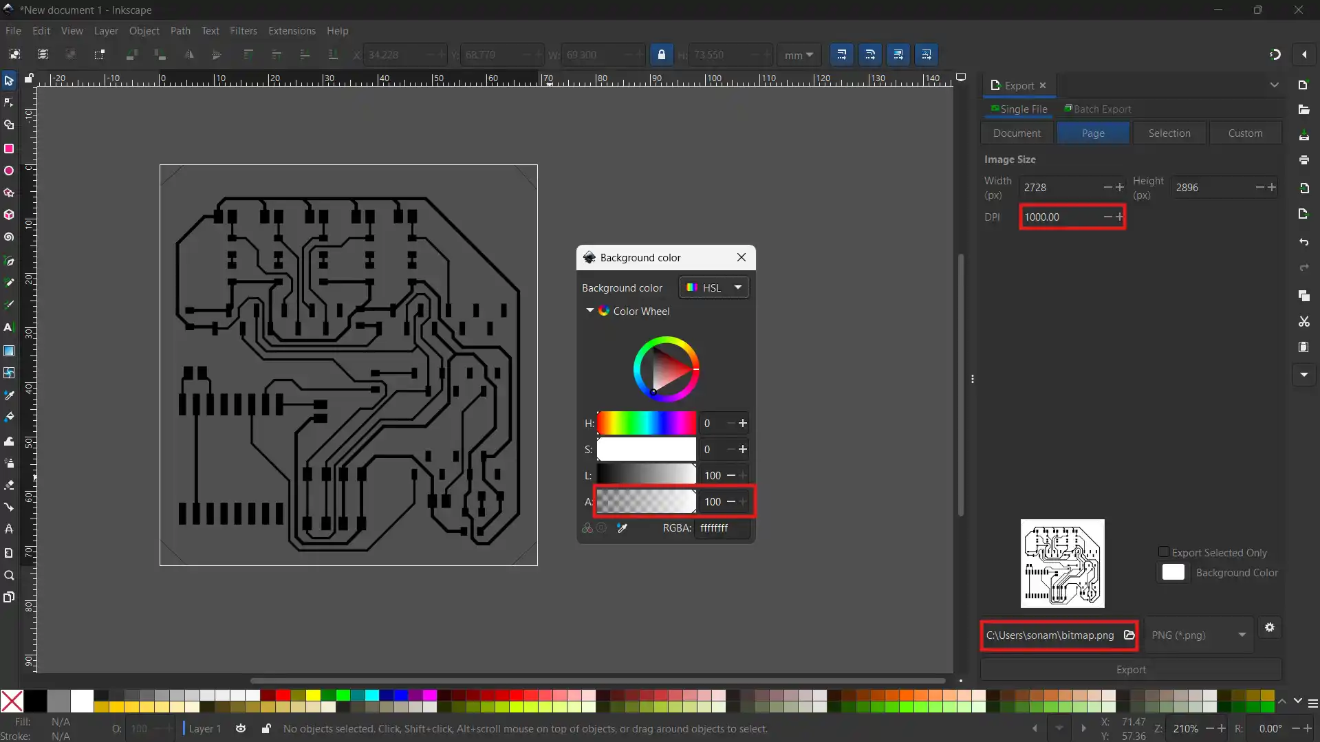 Inkscape export settings