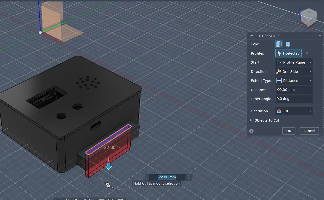 extruding the holes for the handles