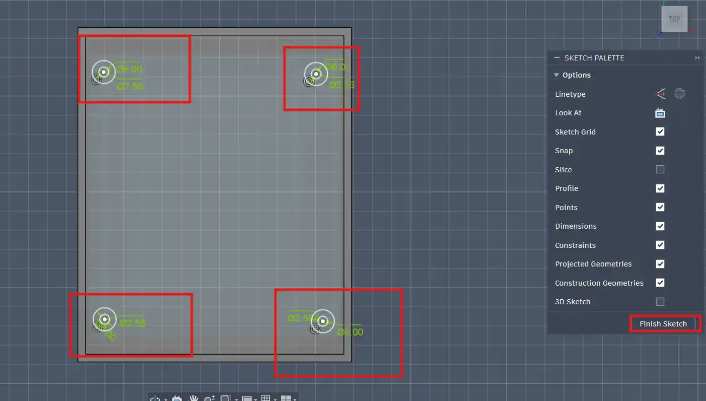 sketching the holes for the screws