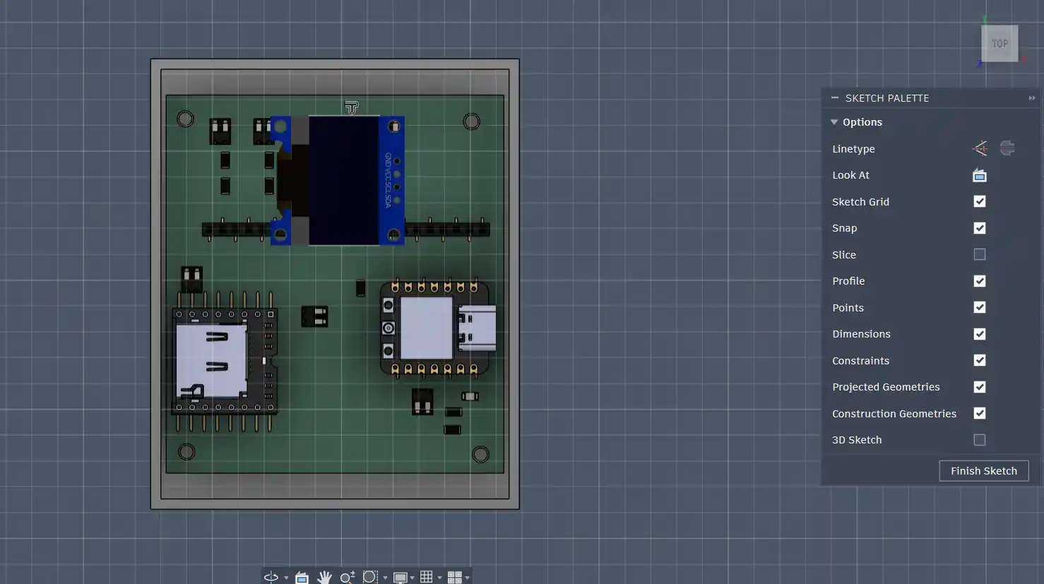 sketching the holes for the OLED and the speaker