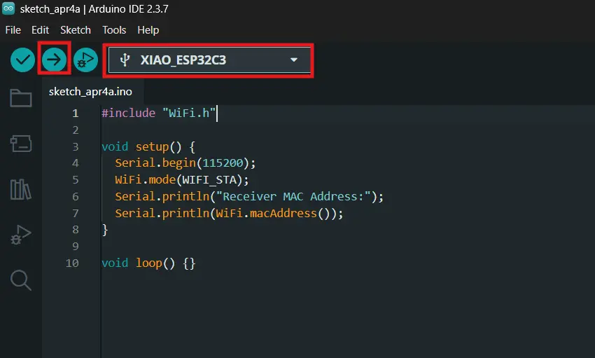 Receiver code uploaded to XIAO ESP32-C3 in Arduino IDE