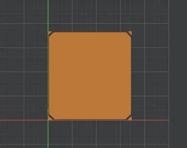 3D view of edge cut showing board outline with chamfered corners