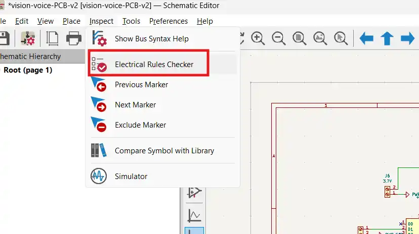 running the electrical rules checker from the Inspect menu