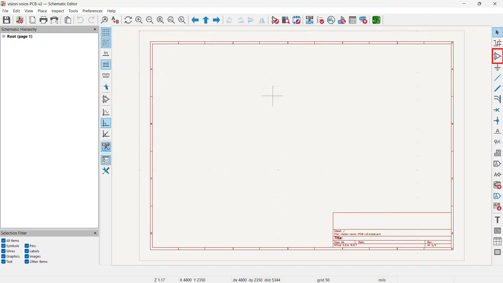 blank schematic editor open with symbol add dialog