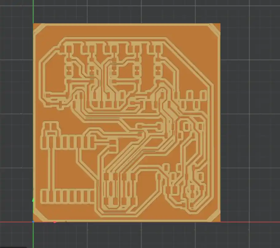 3D simulation in Mods CE showing the milled copper board