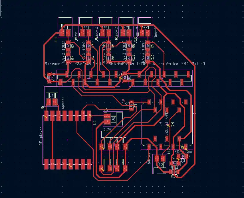 completed PCB with all traces routed on F.Cu layer