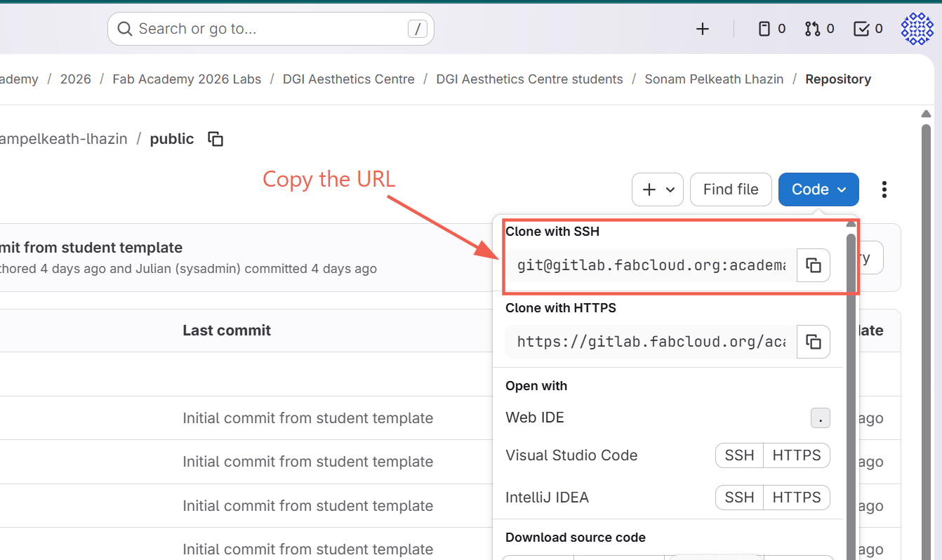 Copying GitLab clone URL