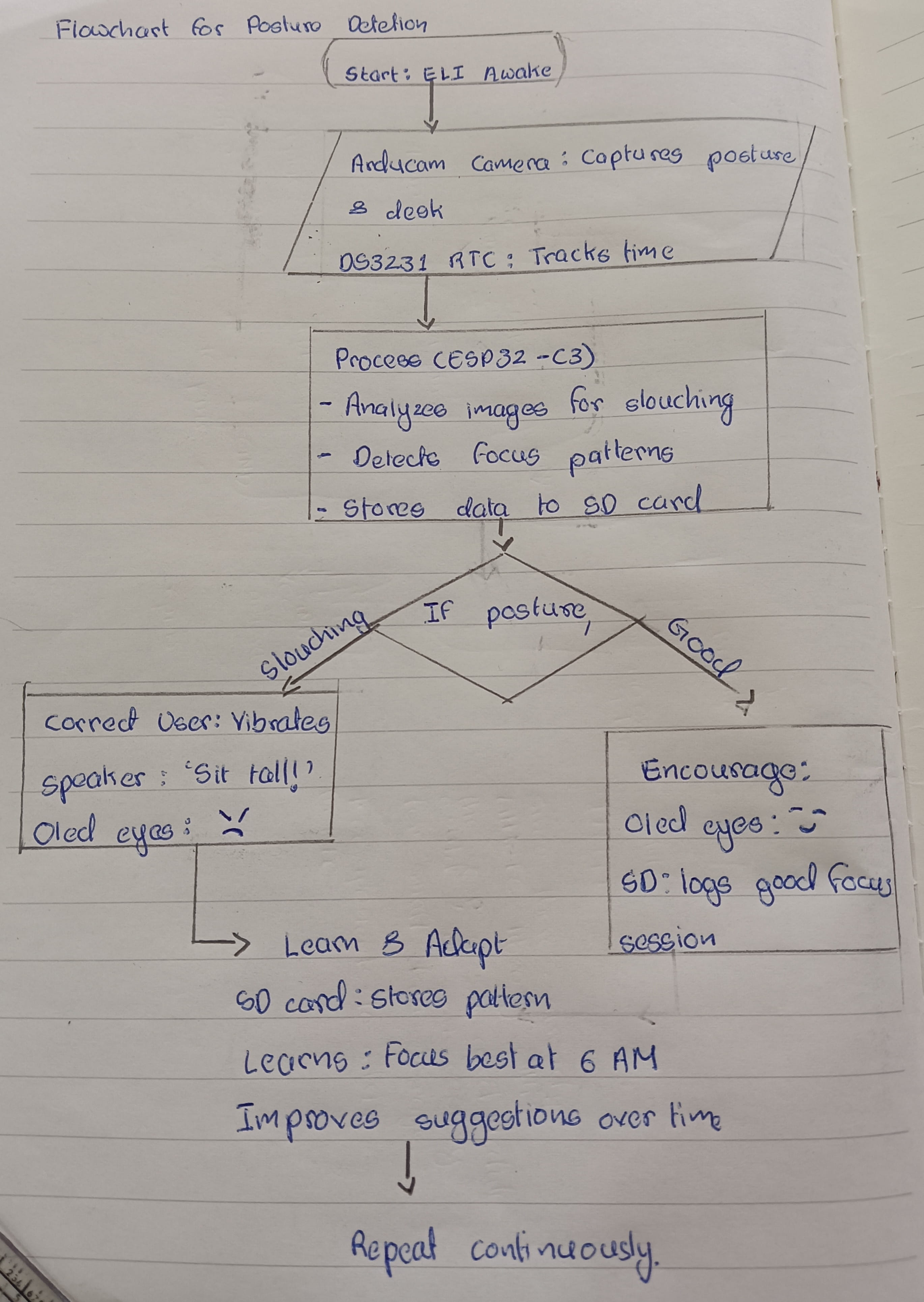 A flowchart to understand how it monitors posture