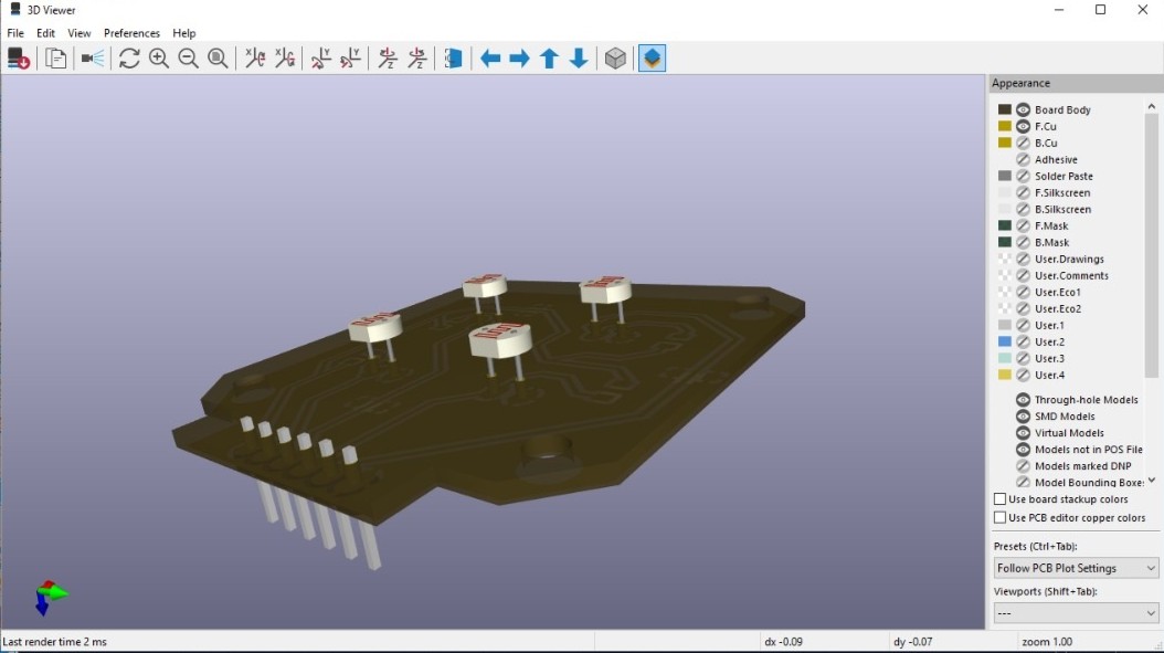 PCB and servo 3D models as references