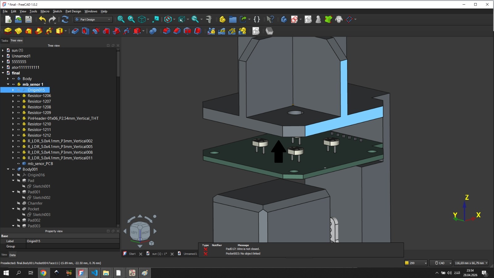 PCB placement inside the upper section