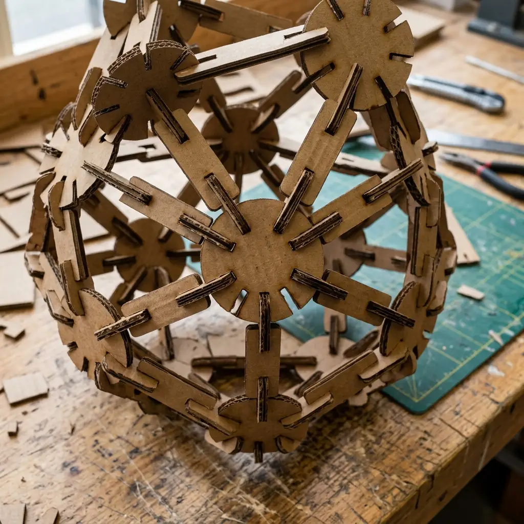 Assembled cardboard press-fit construction kit forming a 3D dome structure