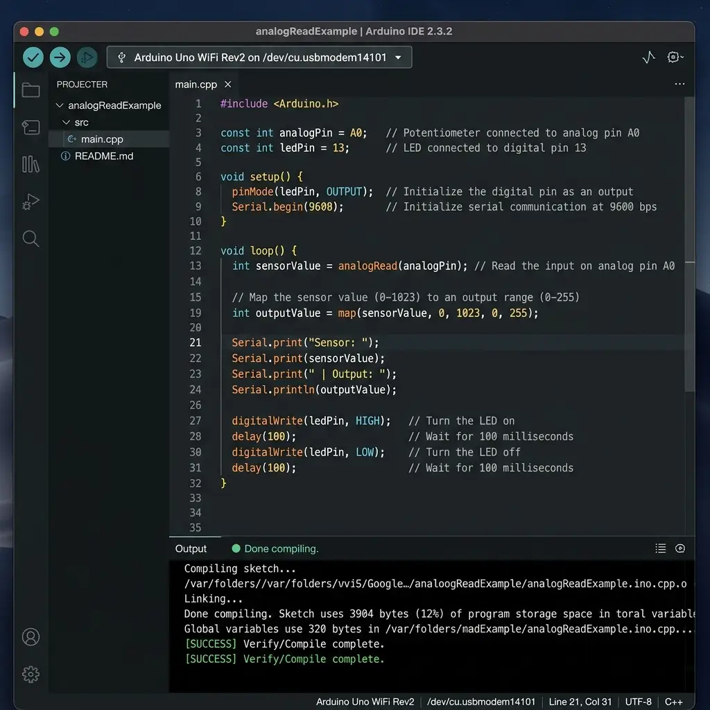 Arduino IDE C++ development environment and source code